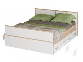 Двуспальная кровать 1,4м Сакура (дуб сонома/белый) в Артыке - artyk.mebel-nsk.ru | фото