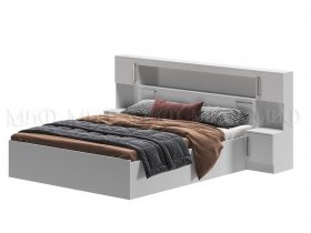 Кровать двуспальная 1,6м с надстройкой и тумбами Бася  (белый) в Артыке - artyk.mebel-nsk.ru | фото