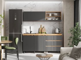 Кухонный гарнитур 1,7м Хелен  (дуб крафт золотой/графит) в Артыке - artyk.mebel-nsk.ru | фото