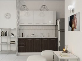 Кухонный гарнитур МДФ Выгодно и точка 2,0 м (белый глянец/ироко) в Артыке - artyk.mebel-nsk.ru | фото