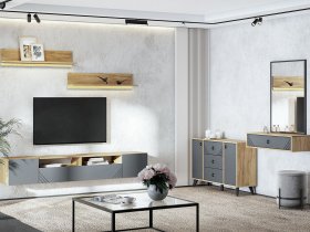 Модульная гостиная Байкал (дуб крафт золотой/графит) в Артыке - artyk.mebel-nsk.ru | фото