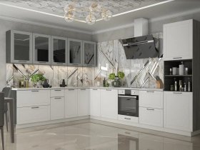 Модульная кухня Глэдис (белый снег/лайт грей софт/корпус анкор темный) в Артыке - artyk.mebel-nsk.ru | фото