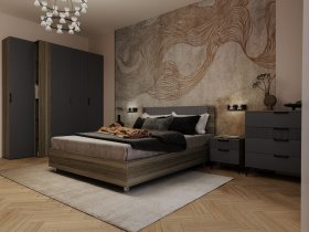 Модульная спальня Борнео (джара темная/хангва) в Артыке - artyk.mebel-nsk.ru | фото
