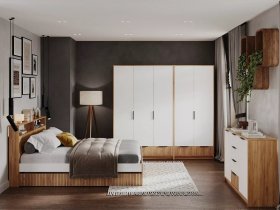 Модульная спальня Ивис (дуб крафт золотой/белый) в Артыке - artyk.mebel-nsk.ru | фото