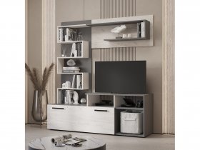 Стенка Евро (графит/дуб крафт белый) в Артыке - artyk.mebel-nsk.ru | фото