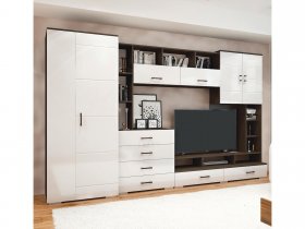 Стенка Коста МДФ (дуб венге/белый глянец) в Артыке - artyk.mebel-nsk.ru | фото